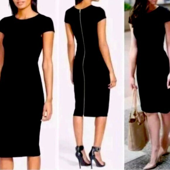 Felicity + Coco Womens Cap Sleeve Full Back Zipper Navy Pencil Midi Dress Medium - Picture 1 of 6